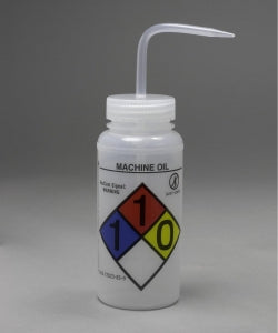 Bel-Art GHS-Labeled Safety-Vented LDPE Wash Bottles - Bel-Art GHS Labeled Safety-Vented Machine Oil Wash Bottles, 500 mL (16 oz.), Polyethylene with Natural Polypropylene Cap, Pack of 4 - F12416-0010