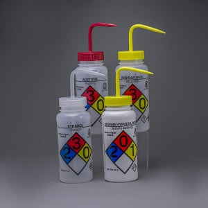 Bel-Art GHS-Labeled Safety-Vented LDPE Wash Bottles - Bel-Art GHS Labeled Safety-Vented Assorted Wash Bottles, 500 mL (16 oz.), Polyethylene with Polypropylene Cap, Pack of 4 - F12416-0050