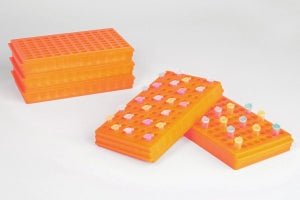 Bel-Art Products 96 Well Microcentrifuge Tube Rack - Bel-Art Microcentrifuge Tube Rack for 0.5 or 1.5 to 2.0 mL Tubes, 96 Places, Fluorescent Orange, Pack of 5 - F18845-0021