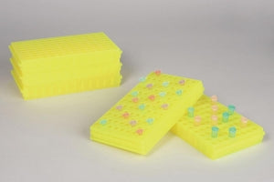 Bel-Art Products 96 Well Microcentrifuge Tube Rack - Bel-Art Microcentrifuge Tube Rack for 0.5 or 1.5 to 2.0 mL Tubes, 96 Places, Fluorescent Yellow, Pack of 5 - F18845-0022