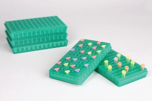 Bel-Art Products 96 Well Microcentrifuge Tube Rack - Bel-Art Microcentrifuge Tube Rack for 0.5 or 1.5 to 2.0 mL Tubes, 96 Places, Green, Pack of 5 - F18845-0025