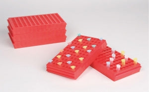 Bel-Art Products 96 Well Microcentrifuge Tube Rack - Bel-Art Microcentrifuge Tube Rack for 0.5 or 1.5 to 2.0 mL Tubes, 96 Places, Red, Pack of 5 - F18845-0030