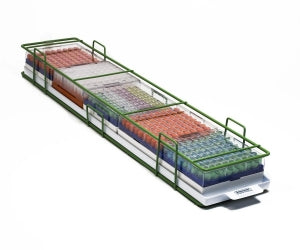 Bel-Art Modular 5-Box Ultralow Freezer Boxes - Modular Ultra-Low Freezer Rack with Drawer, 5 Places, 27 x 6 x 3-1/2", Green - H18992-0032