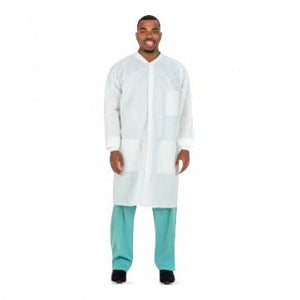 Cardinal Health Fluid Resistant Lab Coats - SMS Lab Coat, White, Knit Collar, Size 4XL - 2316LC
