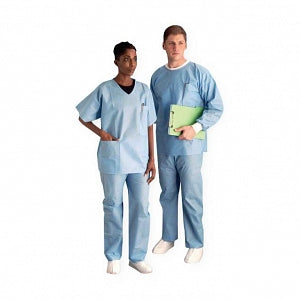 Cardinal Health Disposable Short-Sleeve Scrub Tops - Disposable Fluid-Resistant SMS Short-Sleeve V-Neck Scrub Top, Blue, Size M - 23502T