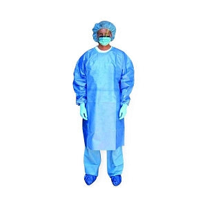 Cardinal Health Chemo Impervious Gowns - Poly-Coated Chemotherapy Gown with Neck and Waist Ties, Knit Cuffs, Flat Back, Blue, Universal - 8200CG