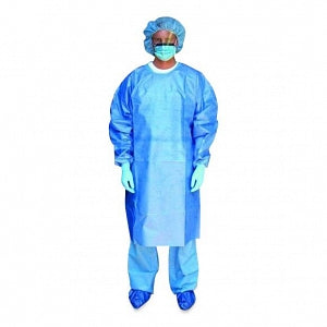 Cardinal Health Chemo Impervious Gowns - Poly-Coated Chemotherapy Gown with Neck and Waist Ties, Knit Cuffs, Flat Back, Blue, Size XL - 8201CG