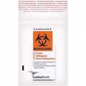 Cardinal Health Specimen Transport Bag - Biohazard Specimen Transport Bag with Score Line, Front Pouch and Adhesive Closure, Clear, 2 Mil, 6" x 10" - AD6X9BIO