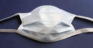 Cardinal ASTM Level 1 Duckbill Surgical Masks with Tie Closure - ASTM Level 1 Surgical Mask with Poly Inner Layer, Tie Closure, Blue - AT7505-P