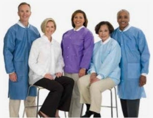 Cardinal Health Disposable Knee-Length Purple Lab Coats - Knee-Length Lab Coat, Knit Collar, White - C3660WHLK