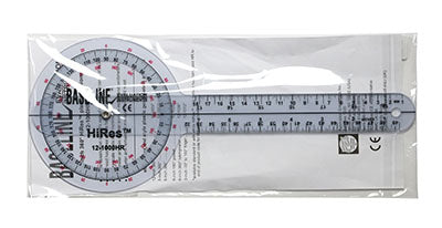 Baseline Plastic Goniometer - HiRes 360 Degree Head - 8 inch Arms
