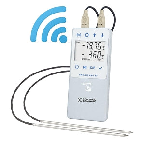 Control Company Wi-Fi Ultra-Low Temp Data Logging Thermometers - TraceableLIVE WiFi-Enabled Refrigerator / Freezer Thermometer with 2 Platinum RTD Sensors and 316 Stainless Steel Probes, -90°C to 105°C Range - 6511