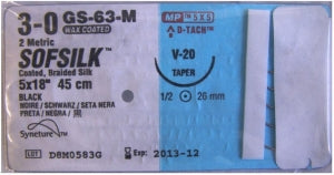 Medtronic USA Black Sofsilk Sutures - Sofsilk Suture, Black, Size 6/0, 18", SE-140-8 Needle - S-1732K