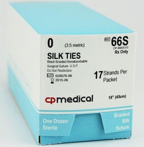 CP Medical Black Silk Braided Nonabsorbable Sutures - Black Silk Braided Nonabsorbable Suture, Size 0, 17"-18" - 66S