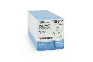 CP Medical Polypro Non-Absorbable Needled Suture - Polypro Monofilament Polypropylene Sutures, Blue, 18", Size 5-0, FS-2 3/8 Circle Needle - 8661P