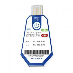 Control Company Traceable Single-Use Data Loggers - LOGGER, DATA, 90 DAY, 10 MIN, 2 TO 8C, 10/PK - 6492