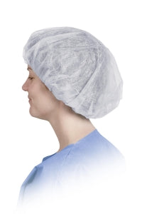 Medline Single-Ply Polypropylene Bouffant Caps - Single-Ply Spunbond Polypropylene Bouffant Caps, 21", White - CRI1102