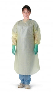 Medline Over-Head Coated Polypropylene Isolation Gowns - Medium-Weight Coated Overhead Isolation Gown, Yellow, Size Regular - CRI4500