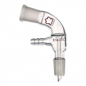 DWK Kimble Vacuum Adapter for Rotating Distillation Receiver - Distillation Filtration Adapter, Bent 105° with Vacuum Take-Off, 14/20 Joints, #1 Hose Connection - 276400-0000