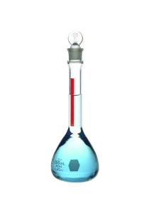 DWK Kimble Class A Volumetric Flask with Vertical Stripe - Class A Volumetric Flask with Vertical Stripe, Red Stripe, 25 mL - 28013-25