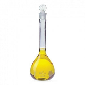 DWK KIMAX Class A Volumetric Glass Flasks - Class A Volumetric Flask with Glass Pennyhead Stopper, 100mL - 28014-100