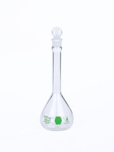 DWK Kimble Class A Volumetric Flask with Vertical Stripe - Class A Volumetric Flask with Vertical Stripe, Green Scale, 1000 mL - 28014E-1000
