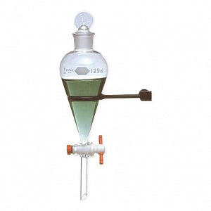 DWK KIMAX Squibb Separatory Funnel with PTFE Stopcock - Squibb Pear-Shaped Separatory Funnel with PTFE Size 2 Stopcock, 13 Standard Taper Stopper, 60 mm L Stem, 30 mL Capacity - 29048F-30