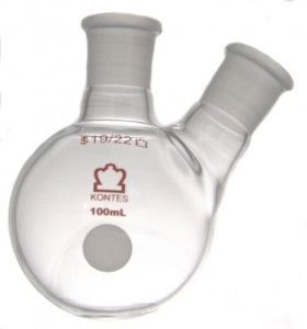 DWK Life Sciences Kimble Angled Two Neck RB Flask - Angled Two Neck Round Bottom Flask, 25 mL, 19/22, 19/22 - 295010-0025