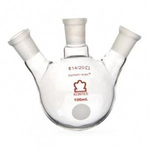 DWK Life Sciences Kimble Angled Three Neck RB Flask - Angled 3-Neck Round-Bottom Distilling Flask, 14/20 Center ST Joint, 14/20 Side ST Joint, 250mL - 295550-0250
