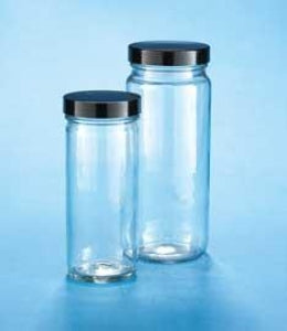 DWK Kimble Clr Tall Glass Straight-Sided Jars Cap Attached - Tall Straight-Sided Clear Glass Jar, Phenolic Cap with Pulp / Vinyl Liner, 32oz., Convenience Packs - 5513289V-81