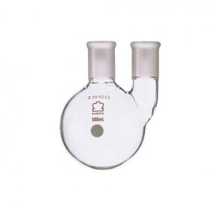 DWK Kimble Two Vertical Neck Round Bottom Boiling Flasks - Two Vertical Neck Round Bottom Boiling Flask, 24/40, 24/40, 250 mL - 605000-0624