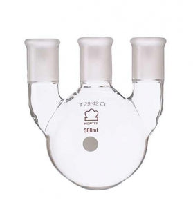 DWK Life Sciences Kimble Three Vertical Neck RB Flask - 3-Neck Round-Bottom Flask, 24/40 Center ST Joint, 24/40 Side ST Joint, 250mL - 606000-0624