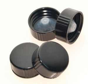 DWK Kimble Black Phenolic Cap with Cone shaped PE Liner - Black Phenolic Screw Cap with Polyethylene Cone-Liner, 24-400mm Thread Finish - 75205G-24400