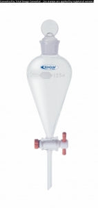 DWK Kimble KimCote KIMAX Squibb Separatory Funnels - KIMAX Squibb Separatory Funnel with KimCote Safety Coating, PTFE Stopcock, 250mL - KC29048T-250