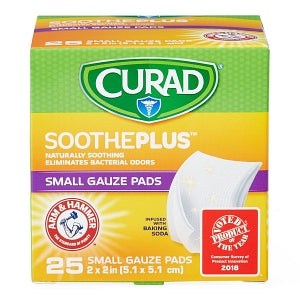 Medline CURAD SoothePlus Gauze Pads with ARM & HAMMER Baking Soda - CURAD SoothePlus 2" x 2" Gauze Pad, 25/Box - CUR202225AH