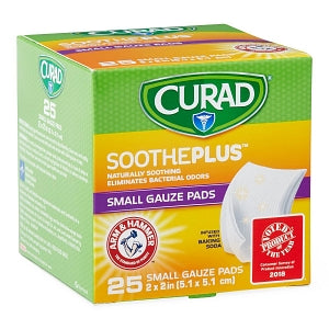 Medline CURAD SoothePlus Gauze Pads with ARM & HAMMER Baking Soda - CURAD SoothePlus 2" x 2" Gauze Pad, 25/Box - CUR202225AH