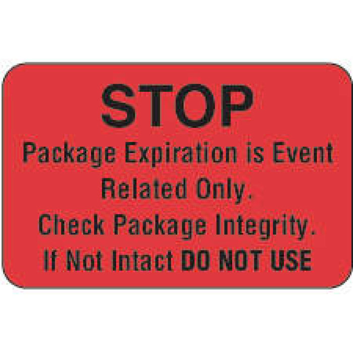 Label Tyvek Permanent Stop Package 1 3/4" X 1 1/8" Fl. Red 250 Per Roll