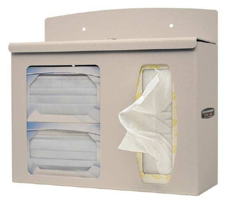 Bowman Manufacturing Company, Inc. Respiratory Hygiene Stations - Respiratory Hygiene Station, Holds 2 Boxes of Face Masks and 1-2 Boxes of Facial Tissues or 1 Box of Gloves, Locking, Quartz Beige ABS Plastic - RS002-0212