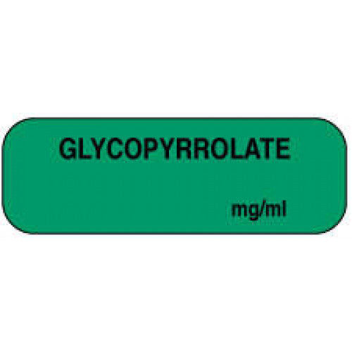 Brady Worldwide Removable Labetalol Anesthesia Tape - "Glycopyrrolate mg / mL" Tape, 1-1/2" x 1/2", Green - 59705107