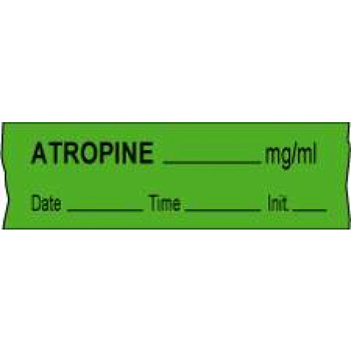 Brady Worldwide Removable Labetalol Anesthesia Tape - "Atropine mg / mL" Anesthesia Tape, 1/2" x 500" - 59726194