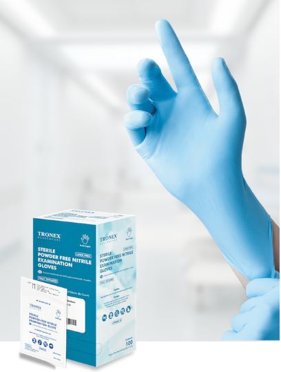 Tronex Sterile Nitrile Powder-Free Textured Exam Gloves - Chemo Powder-Free Nitrile Exam Gloves, Fully Textured, Blue, Sterile Singles, Size M - 9044STR-20
