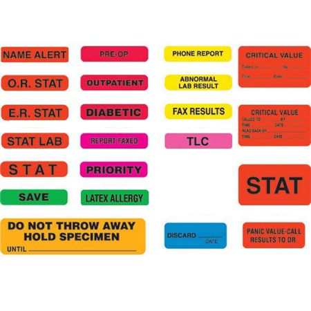 Clerical Medical Labels STAT LAB" - Orange with black text - 1.625"W x 0.375"H