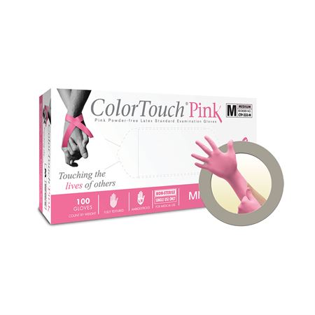Colortouch Pink Powder Free Latex Exam Gloves Large