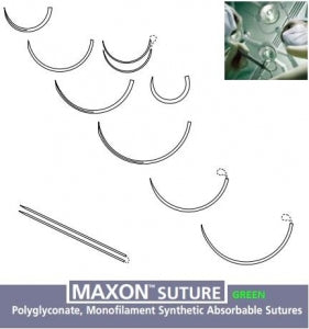 Medtronic Maxon Green Synthetic Absorbable Sutures - Maxon Green Suture Size 6, 1 x 18", TE-1/CV-11 Needles, Double Armed - 8886612111