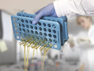 Globe Scientific Inc 100 Place Plastic Test Tube Rack - Microcentrifuge Tube Rack with Gripper, 17 mm, Blue, 50 Place - 456920
