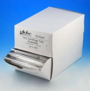 Globe Scientific 15 mL Polystyrene Graduated Centrifuge Tubes - Polypropylene Centrifuge Tube with Molded Graduations, 15 mL - 6265