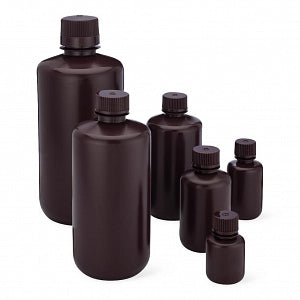 Globe Scientific Inc Diamond RealSeal Amber Narrow Mouth Boston Round HDPE Bottles - Diamond RealSeal Amber Narrow Mouth Boston Round HDPE Bottle with Polypropylene Closure, 1000 mL - 7061000AM