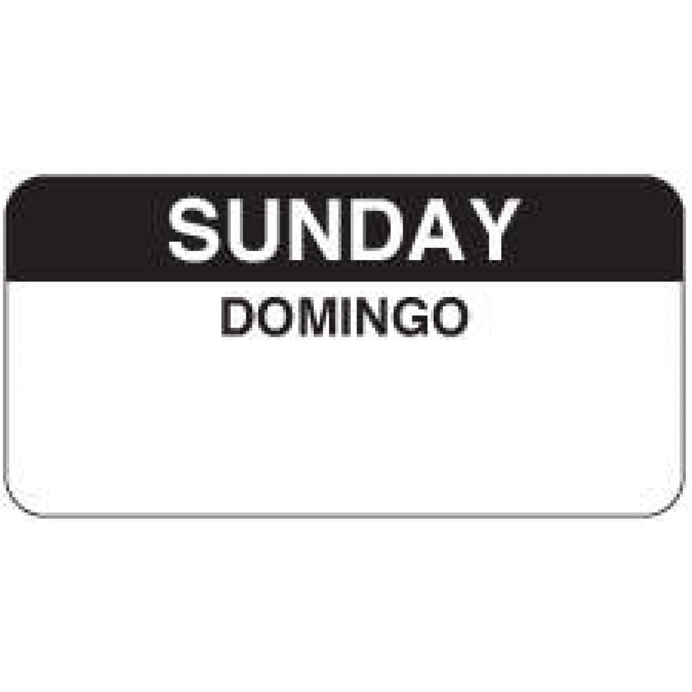 Label Paper Permanent Sunday Domingo 2" X 1" White With Black 1000 Per Roll