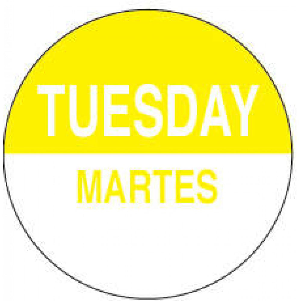 Label Paper Permanent Tuesday Martes Yellow 1000 Per Roll