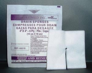 AMD Ritmed Non-Woven Sponges - Tracheostomy Nonwoven IV / Drain Gauze Sponge, Sterile, 6-Ply, 4" x 4" - A9210